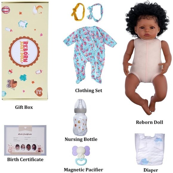 🆕18Inch Full Cloth Body With Vinyl Limbs Baby Doll Black Girl Realistic Doll - Picture 9 of 11